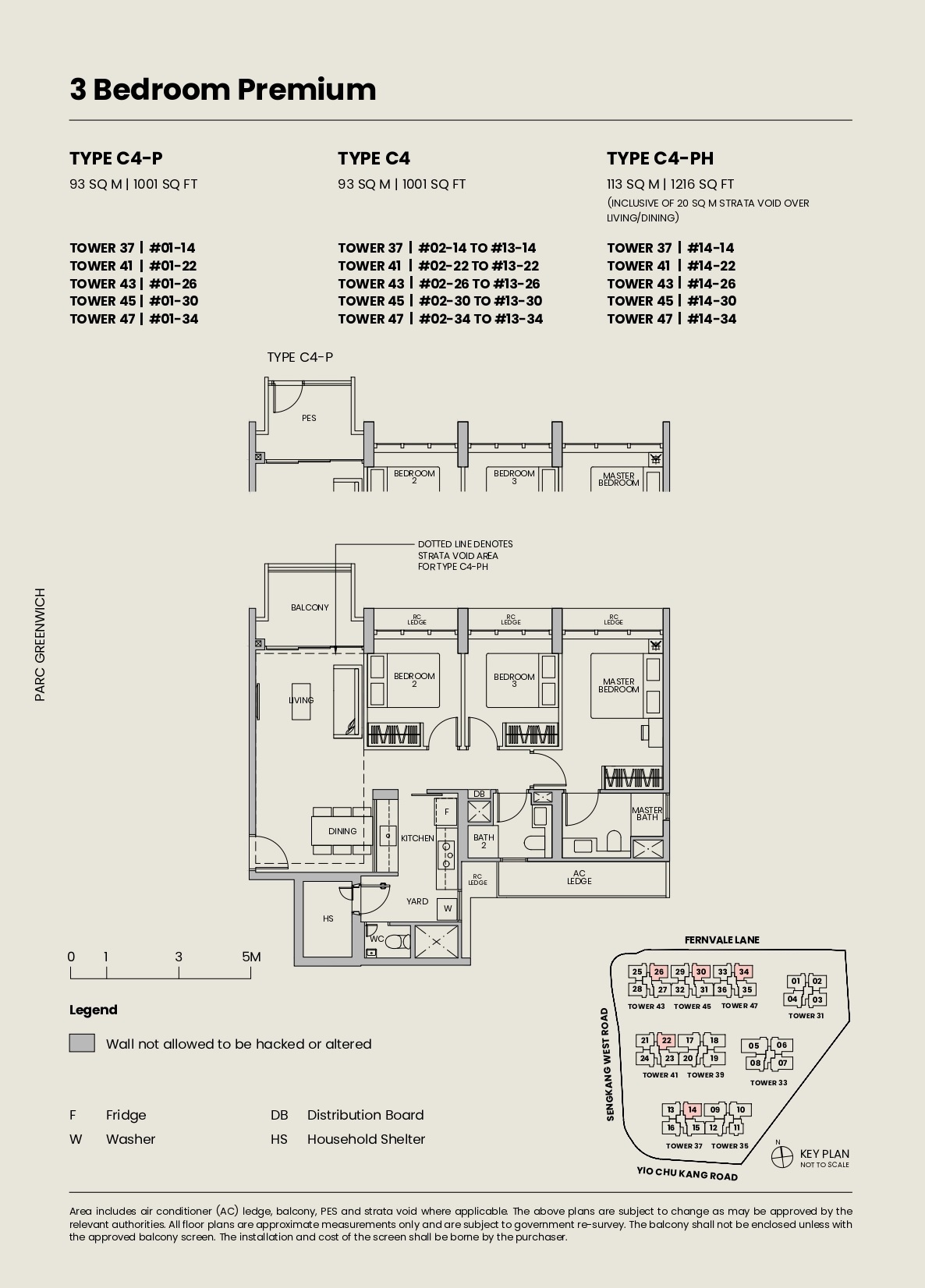 Parc Greenwich 3 Bedroom Premium Type C4-P, Type C4, Type C4-PH Floor Plans