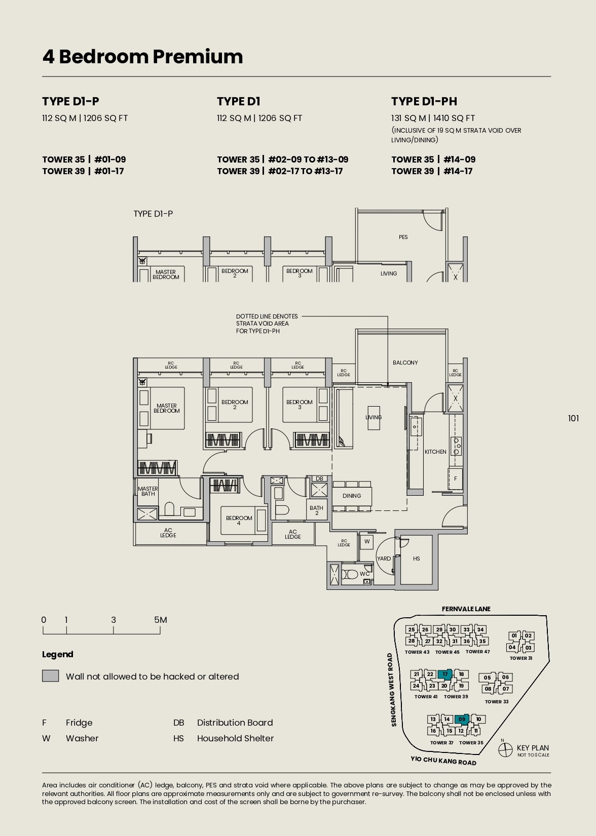 Parc Greenwich 4 Bedroom Premium Type D1-P, Type D1, Type D1-PH Floor Plans